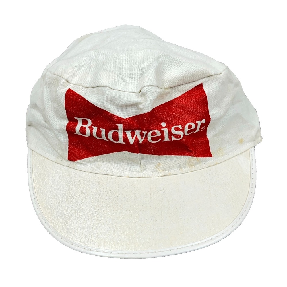 Vintage Budweiser Painters Hat Cap USA Paper Trucker Beer Promo Stain White
